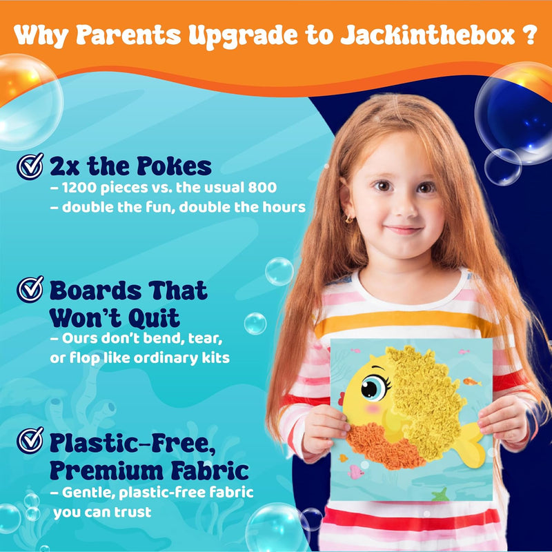 jackinthebox Poke Art Ocean Craft Kit for Kids, Boys & Girls Toys, Ages 4-8 | 1200 fabric pieces, travel arts activities & birthday gifts, mess-free toddler, age 4 5 6 7 8 9 year old, flower pressing