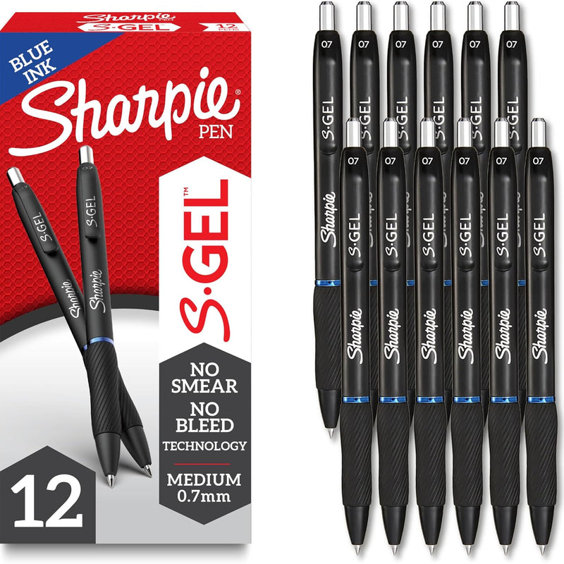 Sharpie S-Gel Pens, Medium Point (0.7mm), Blue Ink, 12 Count - Ideal for Writing, Journaling, Note-Taking, College Supplies
