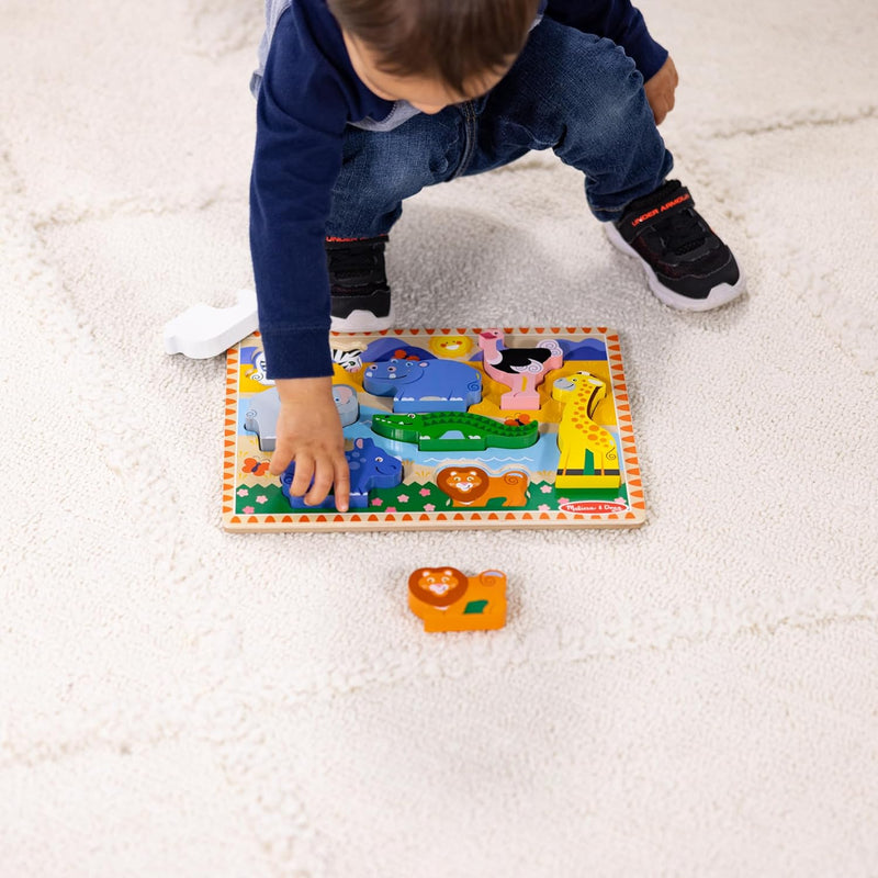 Melissa & Doug Safari Wooden Chunky Puzzle (8 pcs) for Toddlers and Preschoolers, FSC Certified, Ages 2+