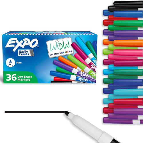 EXPO Dry Erase Markers, Low Odor Ink, Assorted Colors, Fine Tip, 36 Count - Whiteboard, Calendar, Organization, Essential Supplies for Office, School, Classroom, Teachers