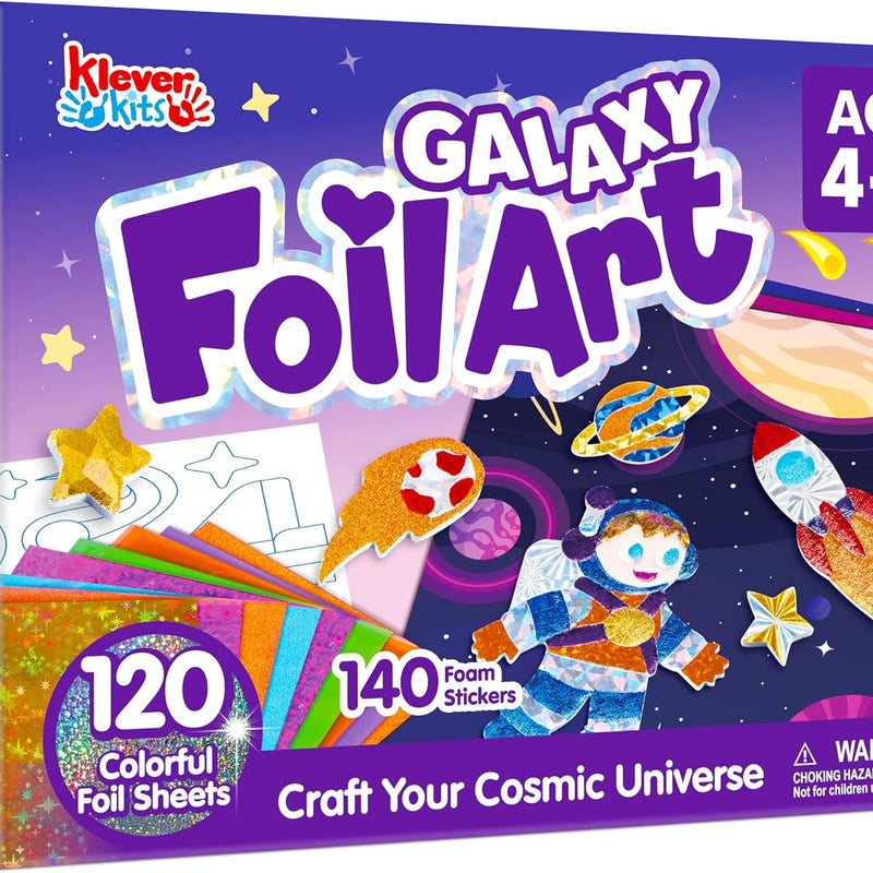 Klever Kits Foil Art Kit for Kids - Arts & Crafts Supplies, Mess Free Coloring, Foil Foam Stickers, Creative Travel Toys, Birthday Gifts for Boys & Girls Ages 4 and Up
