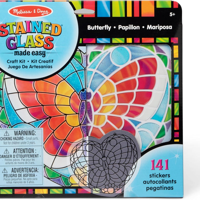 Melissa & Doug Stained Glass Made Easy Activity Kit: Butterfly - 140+ Stickers Kids Sticker Stained Glass Craft Kit; Sun Catchers for Kids Ages 5+