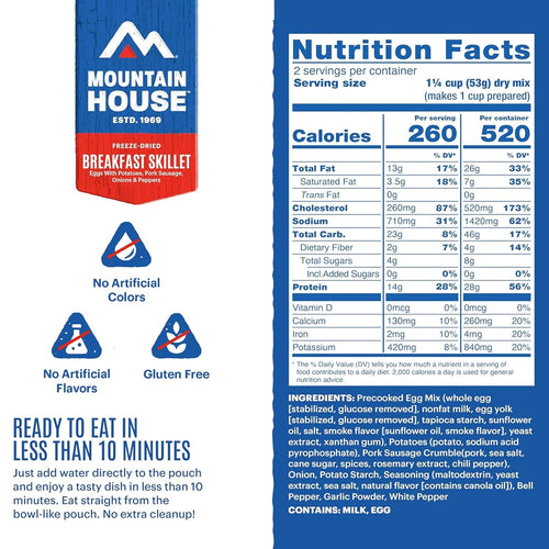 Mountain House Freeze-Dried Breakfast Entree | Backpacking Meals for Camping and Hiking, 4 Servings, 30-Year Shelf-Life, 2-Pack
