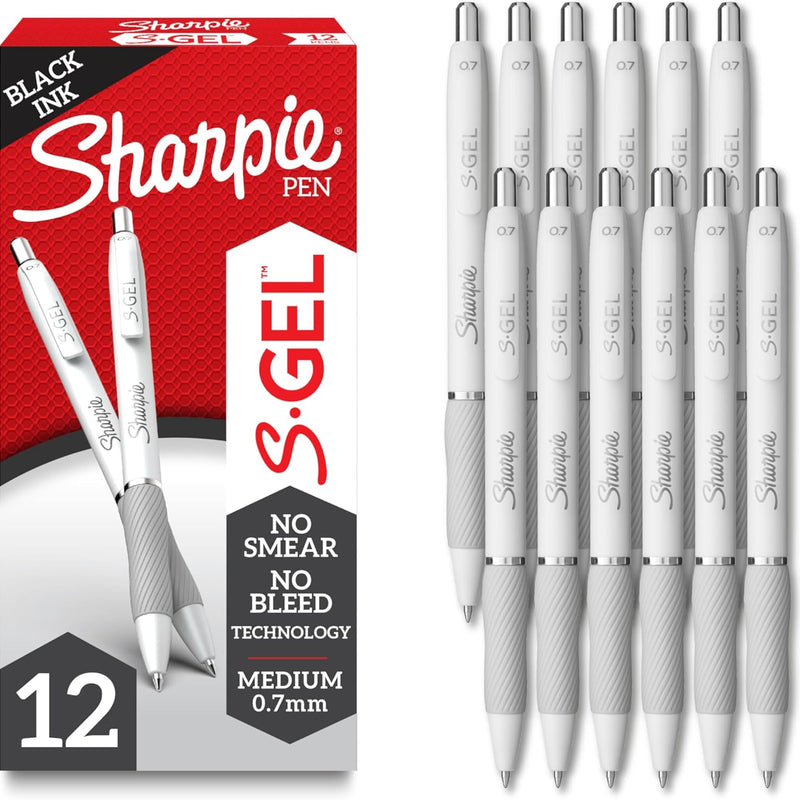 Sharpie S-Gel Gel Pens, Medium Point (0.7mm), Assorted Fashion Barrels, Black Ink, 12 Count - Office, Teacher, School Supplies