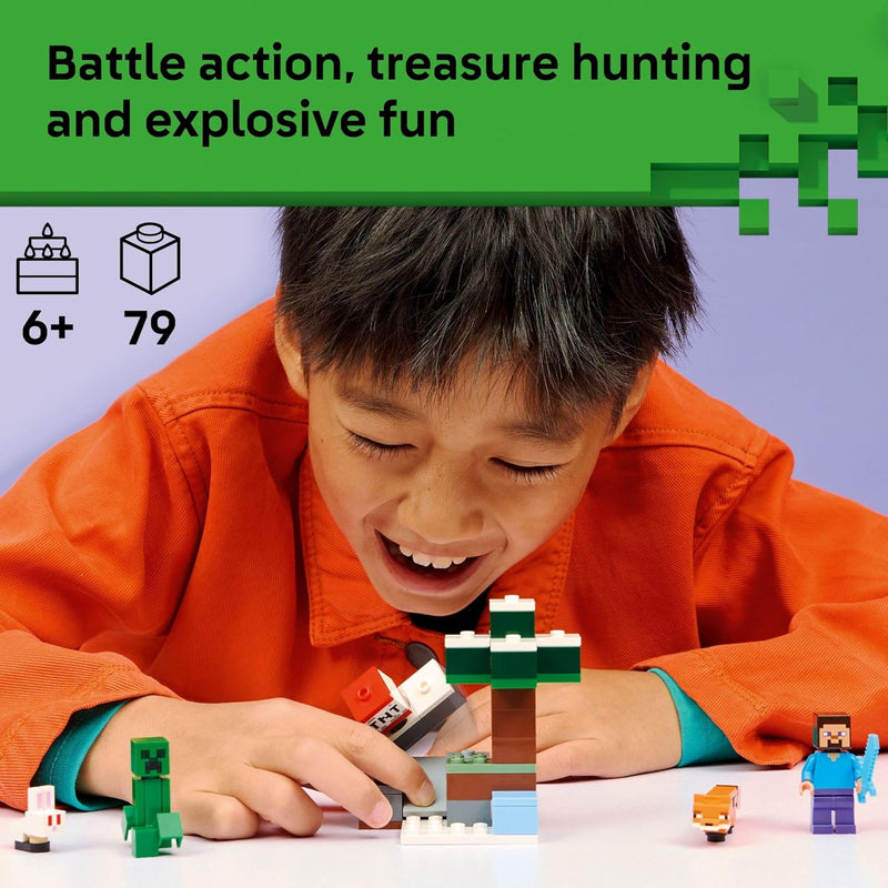 LEGO Minecraft Steve's Taiga Adventure building toy for kids aged 6+, 2 minifigures & 2 animals, gift idea for birthdays