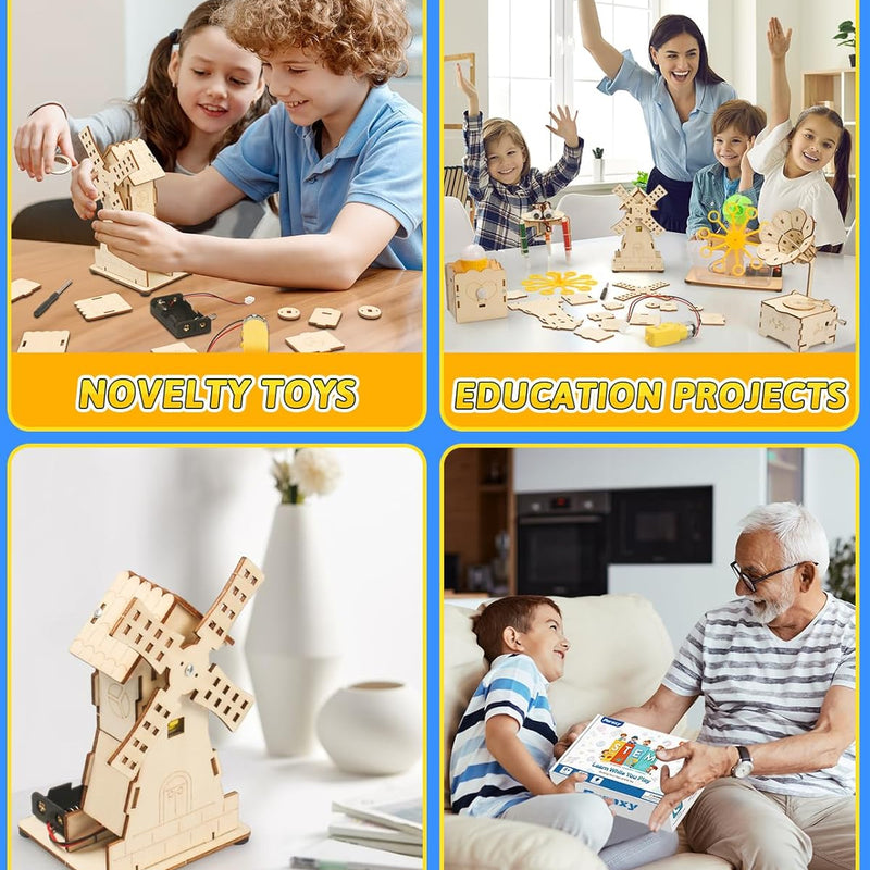 Poraxy STEM Kit for Kids Age 8-10, 6 in 1 Science Kit with Wooden 3D Puzzles and Toys
