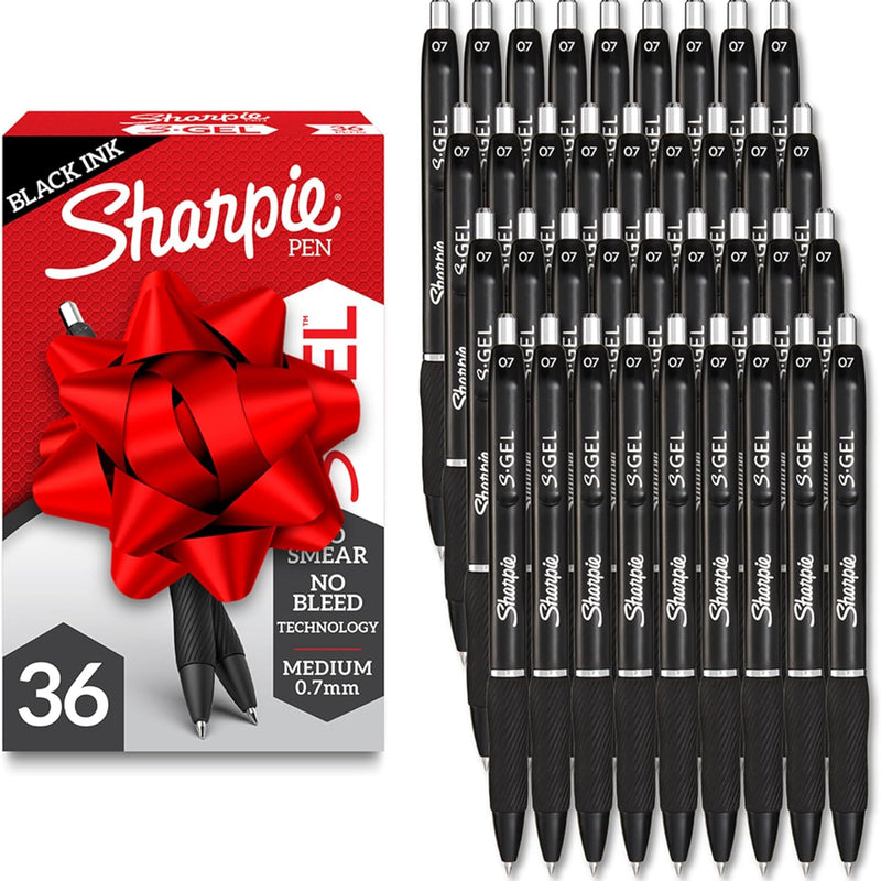 Sharpie S-Gel Pens, Medium Point (0.7mm), Black Gel Ink, 36 Count - Writing, Note-Taking, Office Supplies, No Smear, No Bleed