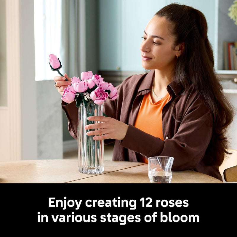 lego botanicals pink roses artificial flowers building set for adults, gifts for birthdays, room decor