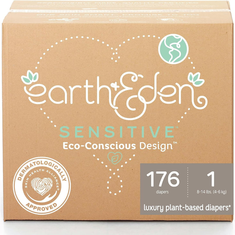 Earth & Eden Sensitive Baby Diapers, Size 3, No Harsh Chemicals, 222 ct | Eco-Conscious, Hypoallergenic, No Harsh Chemicals, Dermatologically Approved