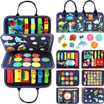 Montessori Busy Board & Busy Book for Toddlers – Sensory & Learning Toy that Keeps Kids Busy, Travel Toy for Airplane & Car, Screen for Boys & Girls (Blue/P4)