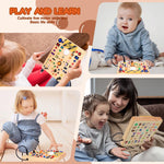 busy board with 19 led light switches for 1-3 year olds, montessori toy for toddlers with 40 led lights and 26 alphabet letters