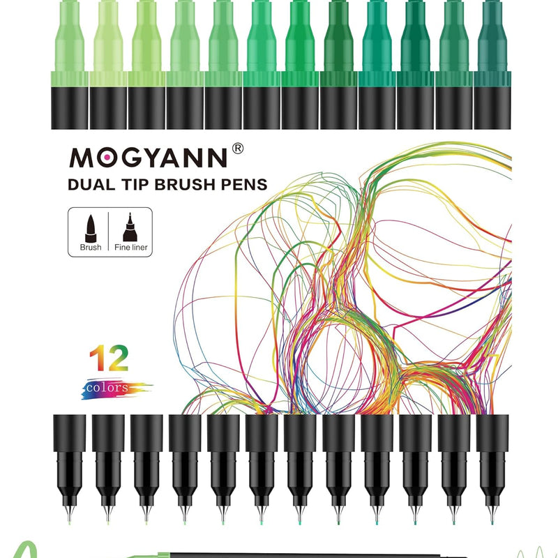 Drawing Pens, 12 Pack Dual Brush Pens Black Markers for Art Drawing Sketching