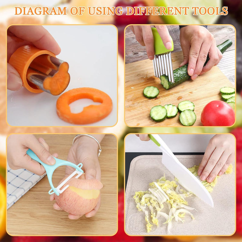 RISICULIS Kids Kitchen Knife, Montessori Kitchen Knife Set for Toddlers | 11Pcs Kids Safe Knife Set for Real Cooking with Wood Plastic Knives Kids Cutting Board, Montessori Gifts for Boys Girls
