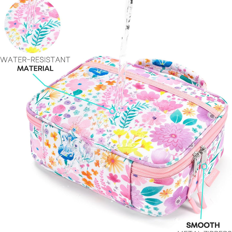 mibasies Kids Lunch Box for Girls, Insulated and Reusable Lunch Bag for School Preschool Kindergarten, Flower Pink