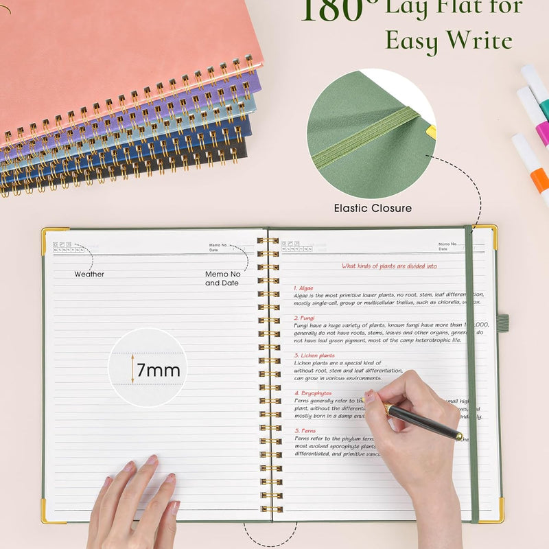 Hardcover Spiral Notebook Journal 8.5” x 11”, A4 Large Leather Notebooks for Women Men, Lined College Ruled Notebook, 50 Sheets/100 Pages, Spiral Bound Journals for Work School Note Taking, Green