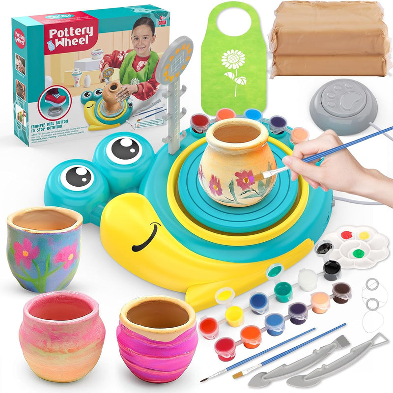 Aujazyble Pottery Wheel for Kids - Complete Pottery Painting Crafts Kit Toy | Arts and Crafts for Kids Ages 8-12 with 3 Pack Clay Art Supplies Toys for Girls Boy Birthday Gift for 6 7 8 9 10 11 12+