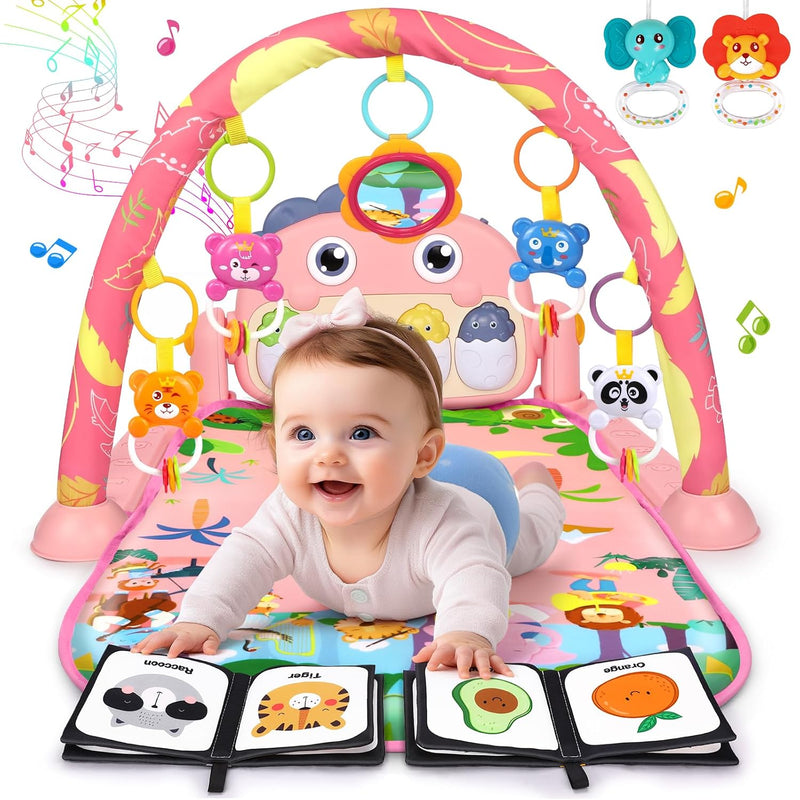 UMIKU Baby Play Mat Tummy Time Mat Gym Girl Activity Center, Pink Dinosaur | Play Mat For Babies Gifts Girl 0-6 6-12 Month, Music & Light Piano Play Gym Newborn Infant Gift, Baby Girl Newborn Essentials