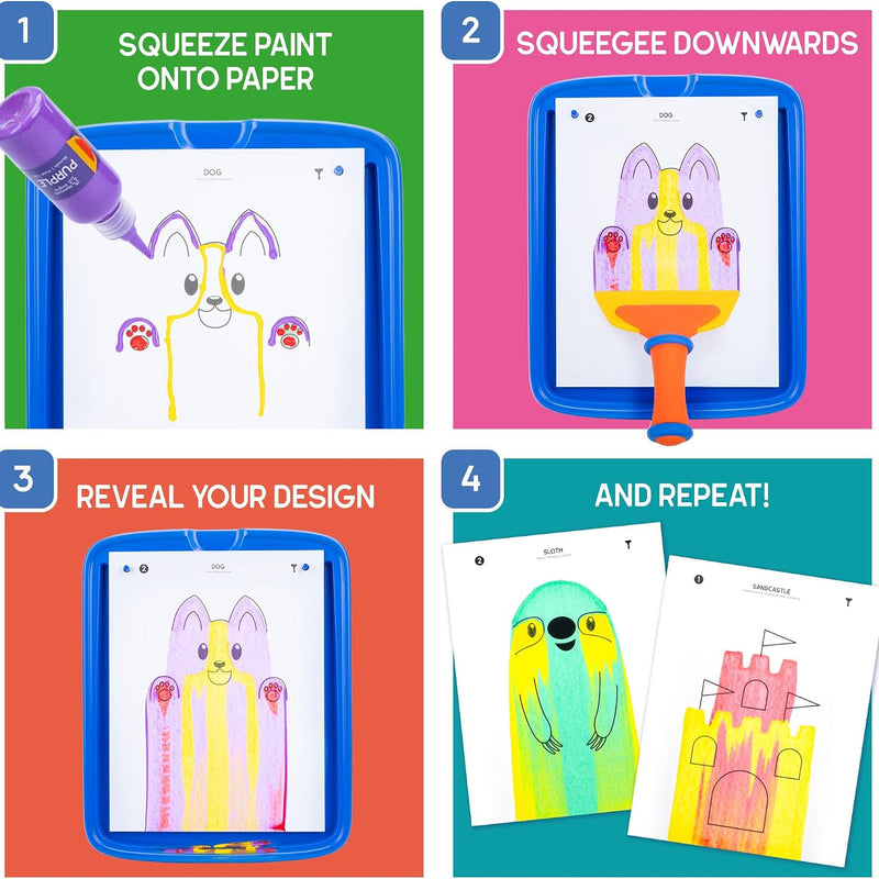 Educational Insights Squeegee Art Kit - DIY Crafts for Kids Ages 4-8, Squeegee Painting Kit for Kids, Arts and Crafts Projects, Mess Free Art Activities, Fun Craft Kits, Paint Supplies Included