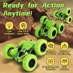 Threeking 4WD stunt RC car with soft lights, green, for kids ages 6-12, unique gift