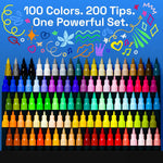 ARTISTRO Acrylic Glass Markers for Wine Glasses and Drinkware (100 Pack), Vibrant Dual Tip Paint Pens for Party Charms & Bar Tools (Brush + Fine Tips)