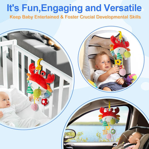 Car Seat Toy, Stroller Toy with a Convenient Clip | Carseat Toys Hanging Baby Accessories,Built-In Bell, Rattle,Mirror for infant,Babies Gift 0-3-6-12 months Boy Girl