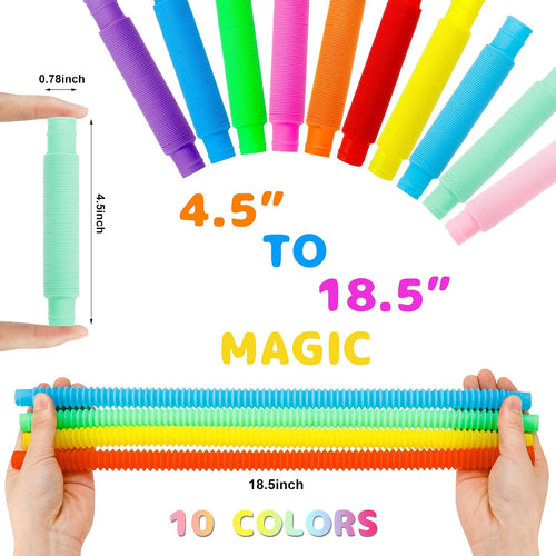 Pop Tubes, 30PCS Fidget Sensory Toys, Party Favors,Birthday Gifts,Goodie Bag Stuffers, Classroom School Reward,Creative STEM Learning & Fun for Toddler Kids(10 Colors)