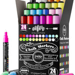 Loddie Doddie Chalk Markers - Pack of 24, 6mm Reversible Tips - Liquid Chalk Pens for Glass Surfaces & Windows - Erasable Pens for Chalkboard Calendar - Non-Toxic Chalkboard Markers