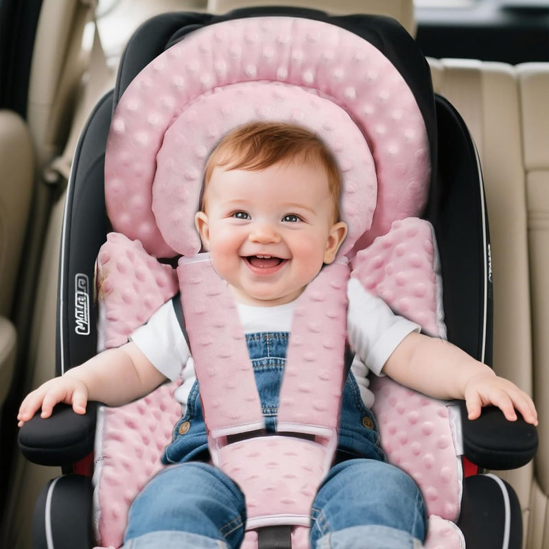 BOMOLOUR Infant Car Seat Insert for Baby Head Body Support, Pink | Reversible, Adjustable For 0-24 Months, Versatile Fits For Baby Car Seat ,Stroller, Swing, For Preemie, Newborn, Infant