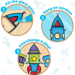 Imagimake Window Art - Rocket, DIY Mess-Free 16 Pieces Suncatcher Kit | Stained Glass Painting Craft Activity for Kids, Birthday Gift for Boys & Girls Ages 5,6,7,8,9,10,12 Years Old