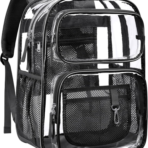PACKISM Clear Backpack for School - 17 inch Large Heavy Duty Bookbag, Reinforced See Through PVC Transparent Backpack