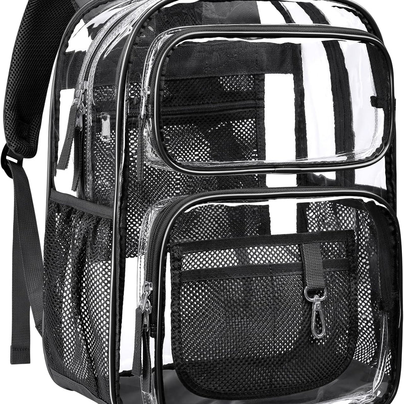 PACKISM Clear Backpack for School - 17 inch Large Heavy Duty Bookbag, Reinforced See Through PVC Transparent Backpack