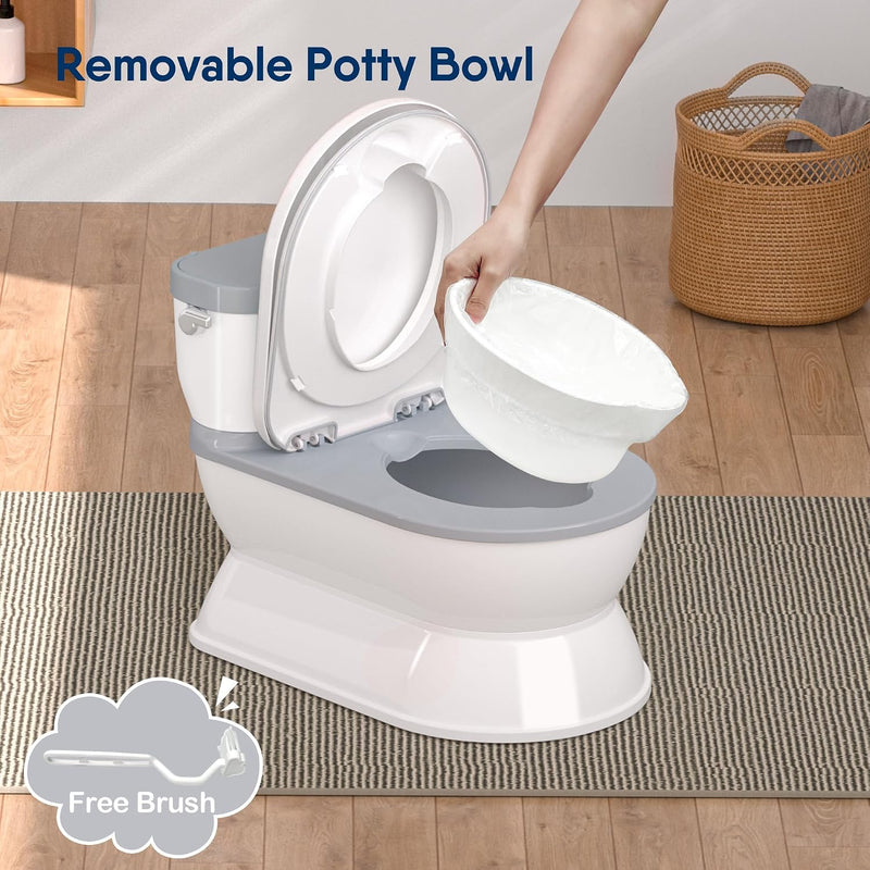 CheerTry Toddler Potty Training Toilet, Larger Potty Chair, Detachable Seat | Suitable for Boys & Girls Ages 1-3, with Flushing Sound, Wipes Storage, Toilet Lid & Toilet Paper Holder - Grey