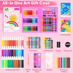 iBayam Art Supplies, 149-Pack Drawing Kit Painting Art Set Kits, Pink Box | Arts and Crafts for Kids Girls Boys Gifts, with Coloring Book, Crayons, Pastels, Pencils, Watercolor Pens & Cakes