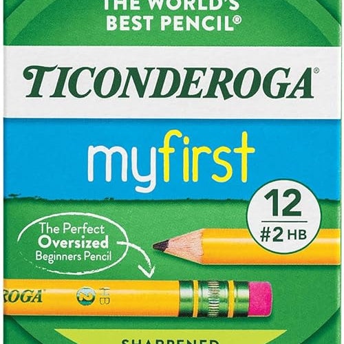 Ticonderoga My First Wood-Cased Pencils, Pre-Sharpened, 2 HB, Yellow, 12 Count