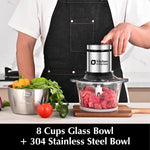 Kitchen in the box Food Processors,Small Meat Grinder & Food Chopper Electric Vegetable Chopper with 2 Bowls (8 Cup+8 Cup)& 2 Bi-Level Blades for Meat/fish/Vegetable/Baby Food,Black