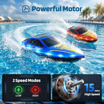 Remote Control Boat for Kids with LED Lights, 2 Speed Modes, Self-Righting, Waterproof RC Boats for Pool, Lake, and River
