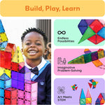 PicassoTiles 100 Piece Set Clear Magnetic 3D Blocks for Kids Creativity Building Playboards Educational