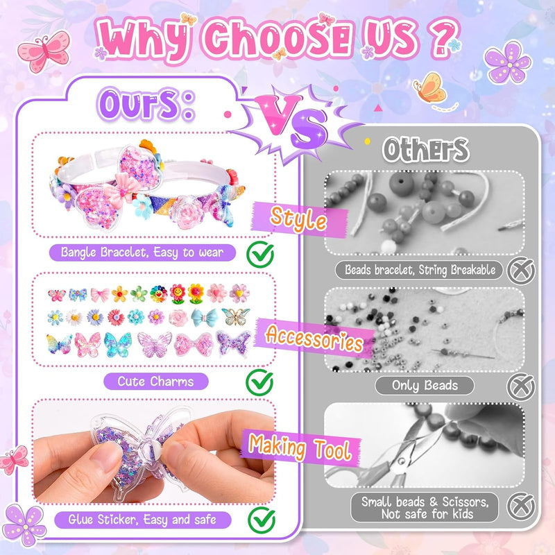 Friendship Bracelet Making Kit for Girls Toys Crafts for Kids Ages 5-12 | 5 6 7 8 9 10 11 Year Old Girl Birthday Gifts Girls Craft Toys Age 5-12, Kids Jewelry Making Kit with Charm (Butterfly&Flower)