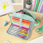 Sooez Original High Capacity Pencil Case, Big Pencil Bag Pouch Box Organizer Pen Case, Aesthetic Supply for Girls Adults, Portable Journaling Supplies with Easy Grip Handle & Loop, Mint Green