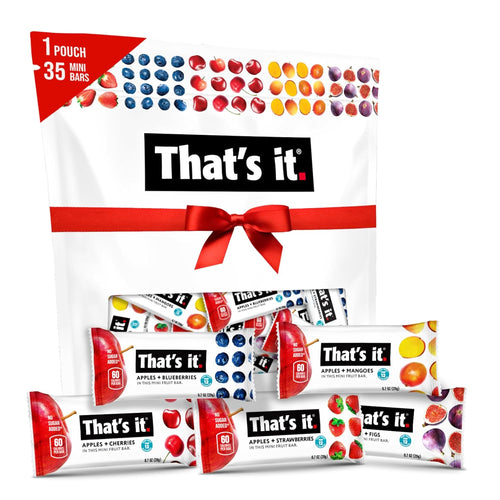 That's it. Mini Fruit Bars (Variety 35 Pack) No Sugar Plant-Based, Vegan & Gluten Free, Breakfast Bar, Paleo, for Children, Non GMO, Fiber (7 Blueberry, 7 Cherry, 7 Fig, 7 Mango, 7 Strawberry)