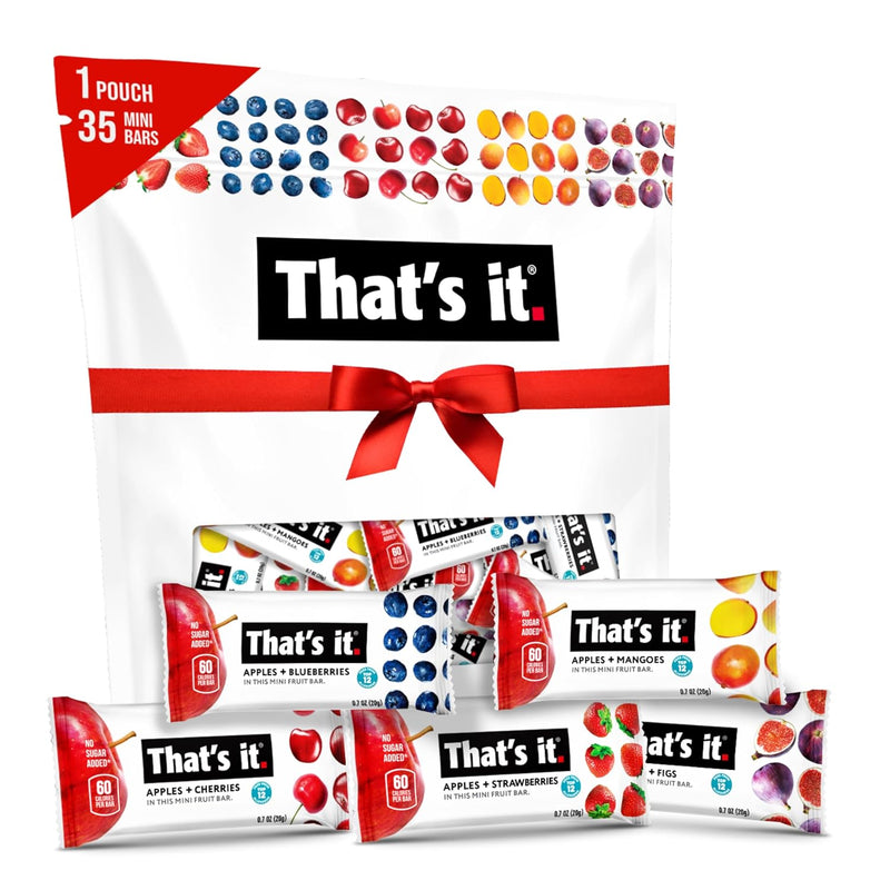 That's it. Mini Fruit Bars (Variety 35 Pack) No Sugar Plant-Based, Vegan & Gluten Free, Breakfast Bar, Paleo, for Children, Non GMO, Fiber (7 Blueberry, 7 Cherry, 7 Fig, 7 Mango, 7 Strawberry)