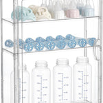 HBlife Baby Bottle Storage Organizer for Countertop Cabinet, 3 Tiers Adjustable Clear Acrylic Bottles Storage Station Case Box Container with 2 Removable Dividers and Magnetic Door, Large