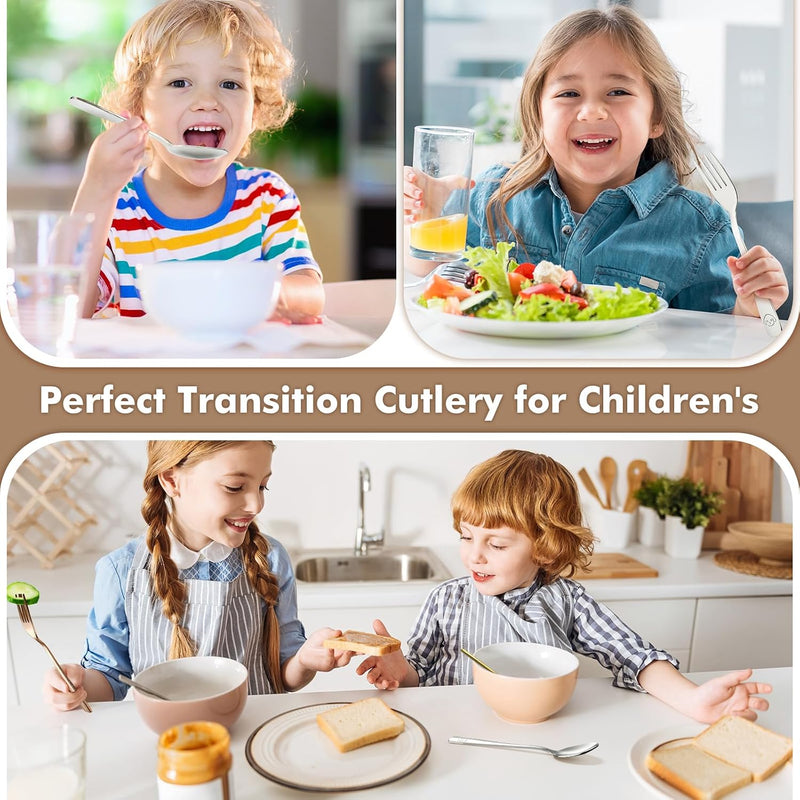 12Pcs Stainless Steel Toddler Utensils Small Metal Kids Silverware | Food-grade, Ideal Transitional Baby Forks and Spoons, Cute pattern, Designed for Children, Dishwasher Safe, Mirror Polished