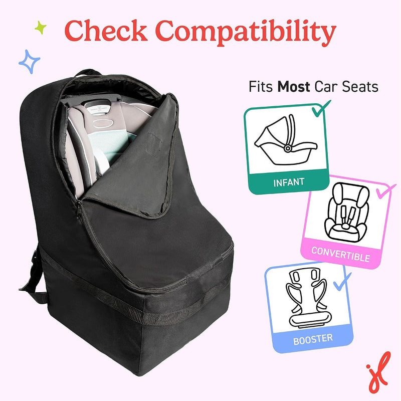 J.L. Childress Padded Backpack Car Seat Travel Bag - Ultimate, Black | Properly protects & fits most infant carriers, car seats & boosters for gate or baggage check to make airport days easier