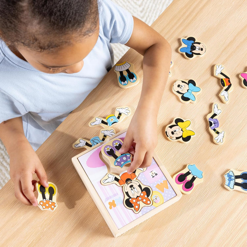 Disney Minnie Mouse Mix-and-Match Dress-Up Puzzle - 18 Piece Wooden Educational Toy for Toddlers Ages 3+ with Storage Case