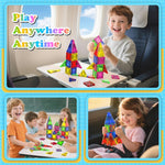 Mini Magnetic Tiles, 40 PCS tin travel magnetic tiles for kids age 3+, STEM educational building set