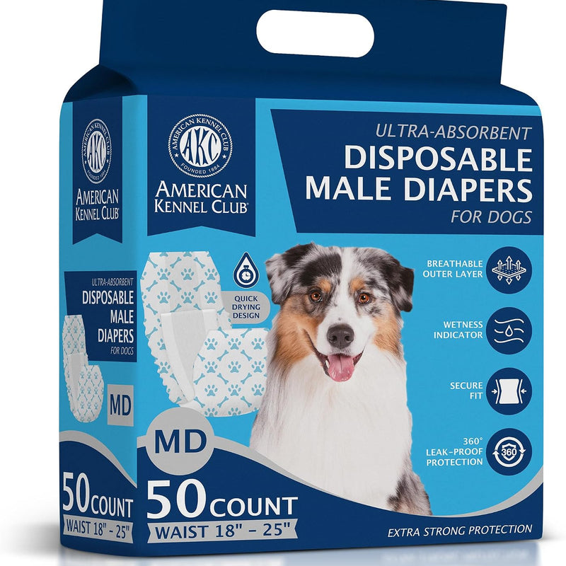 American Kennel Club Male Dog Wrap, Disposable Diapers with Wetness Indicator, Medium, 50 Count