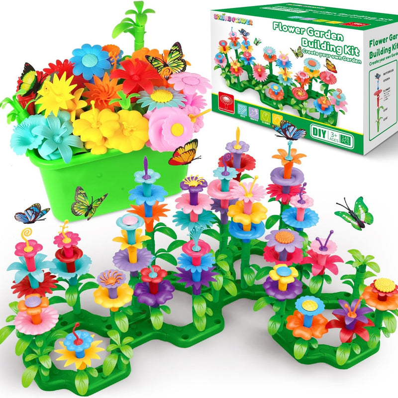springflower flower garden building kit 148pcs for girls 3-7 years old with storage case