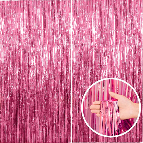 2-Pack Pink Foil Fringe Tinsel Party Backdrops for Birthdays, Bachelorettes, Graduations, and More