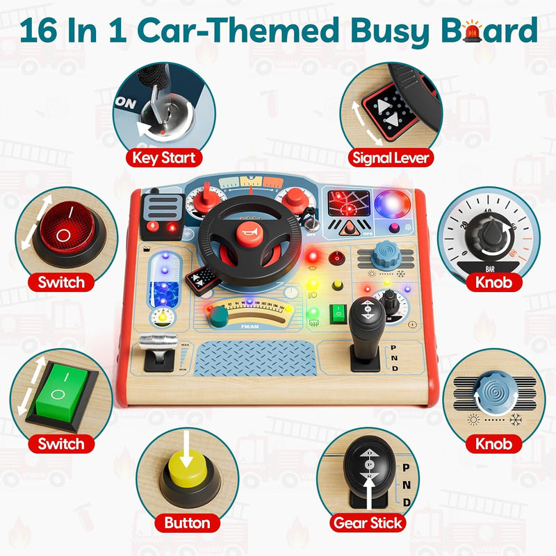 TOP BRIGHT Montessori Busy Board with LED Light, Sensory Toys for 3-5 Year Old Boys